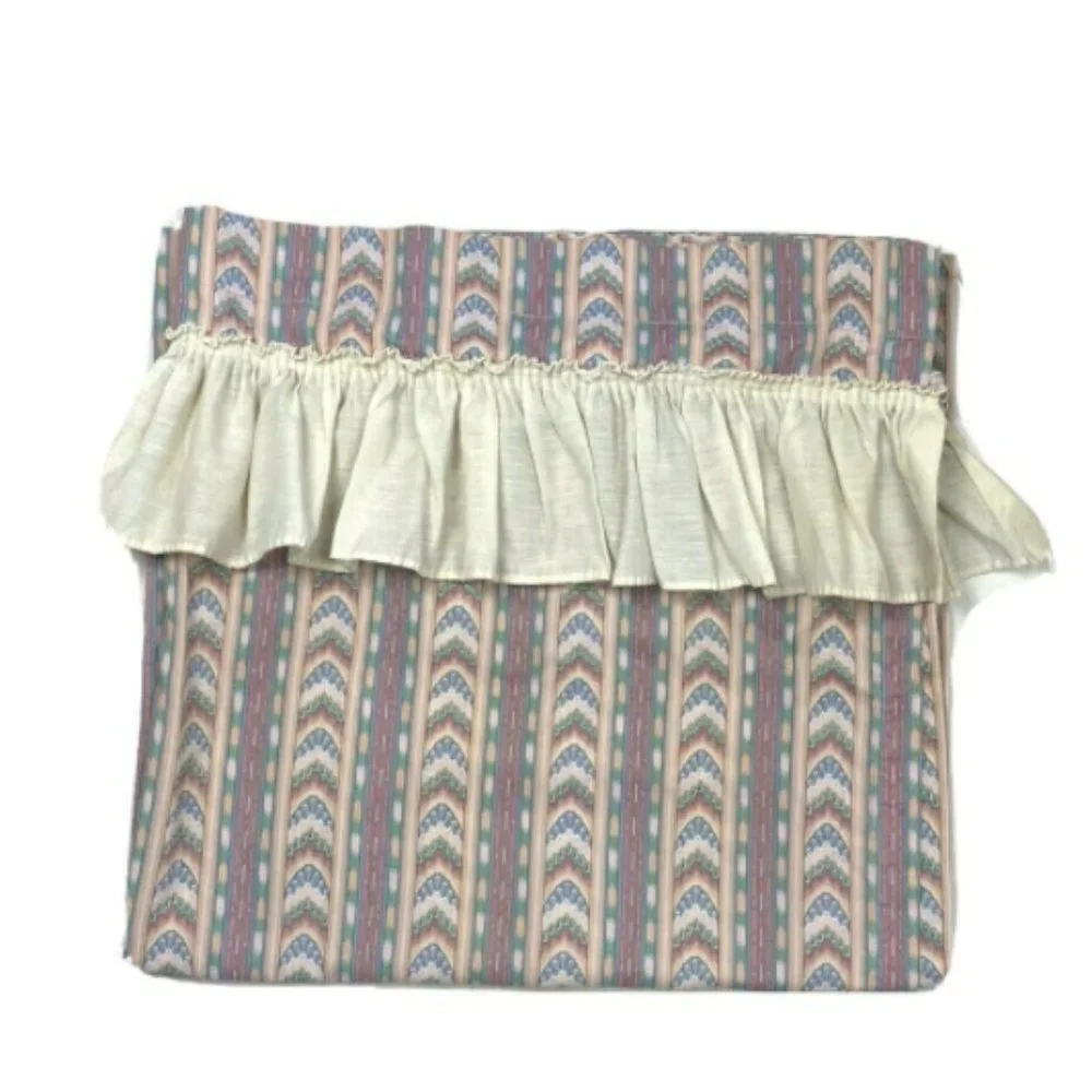 2 Custom Made Vintage 1970s Curtains Drapes Ruffle Majorca Pattern